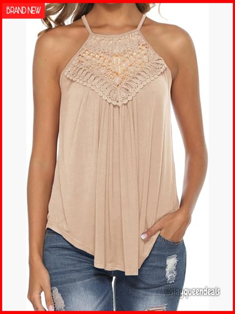 Lace Crochet Halter Tank Top Sleeveless Flowy Summer Top Loose Fit